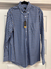 F/X Fusion Men's Long Sleeve Stretch Repeat Match Gingham Shirt in royal navy - men's long sleeve top