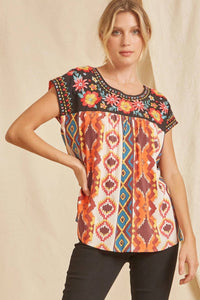 Andree By Unit - Embroidered Aztec Top