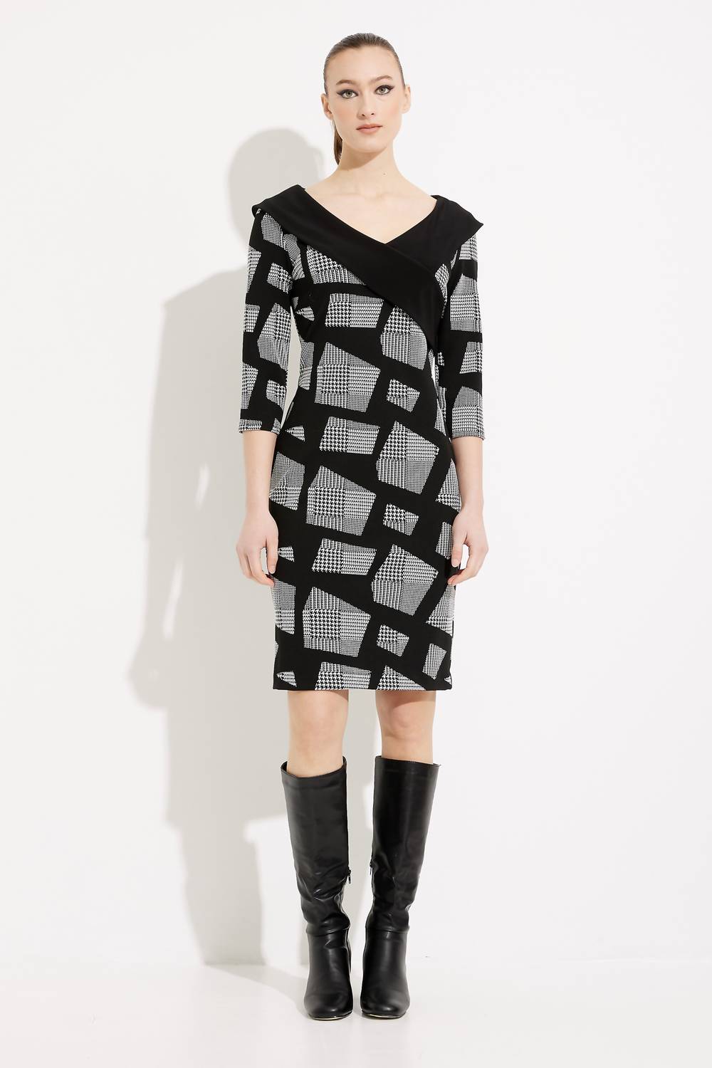 Joseph Ribkoff - GEOMETRIC PRINT SHEATH KNEE-LENGTH DRESS