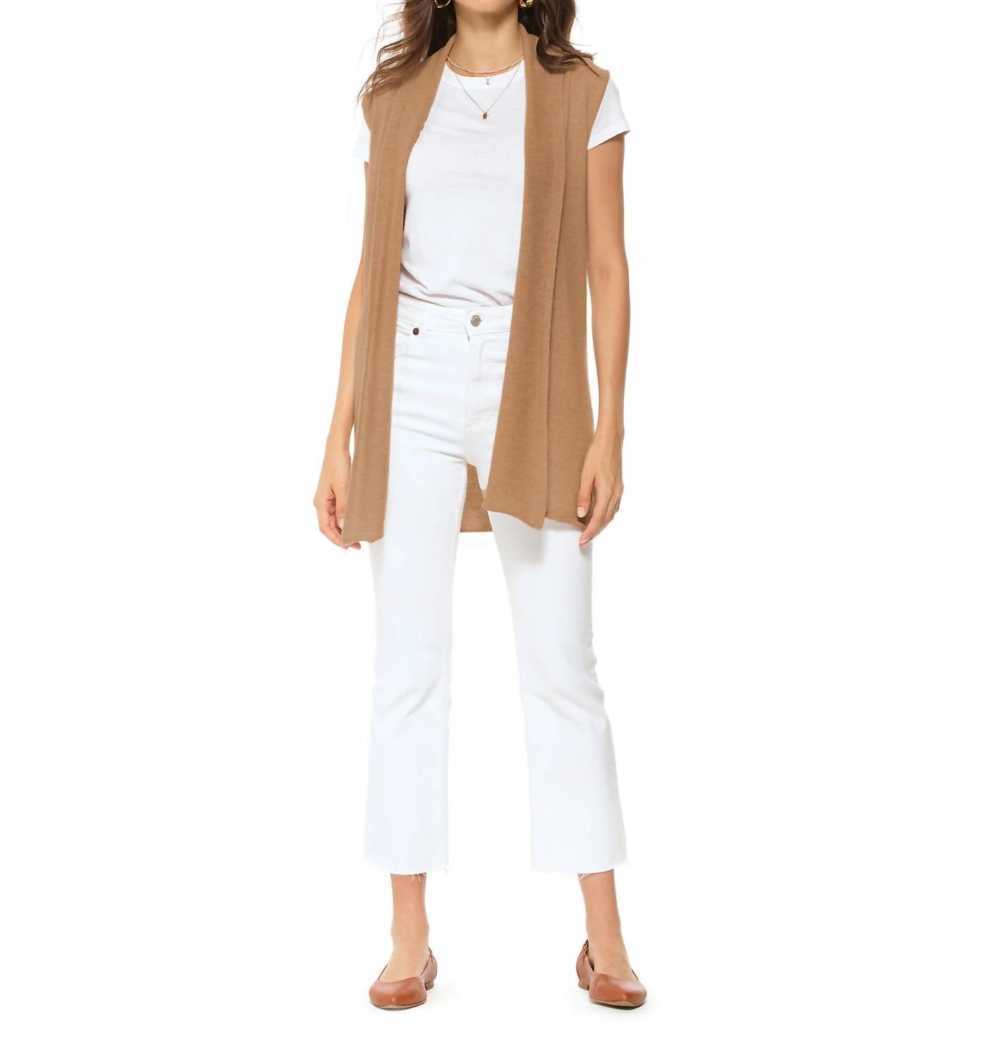 Monticelli Cashmere - Women's Pure Cashmere Sleeveless Long Open Front Cardigan