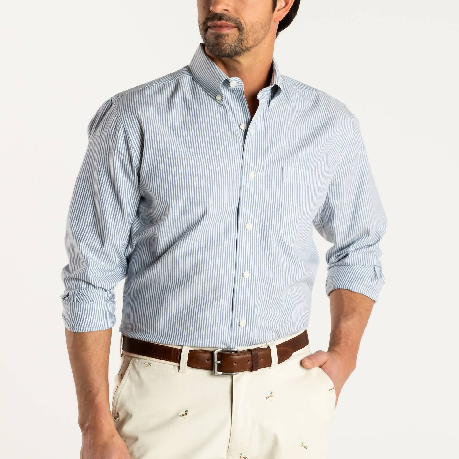 Duck Head - LONG SLEEVE COTTON OXFORD COLLINS STRIPE SHIRT
