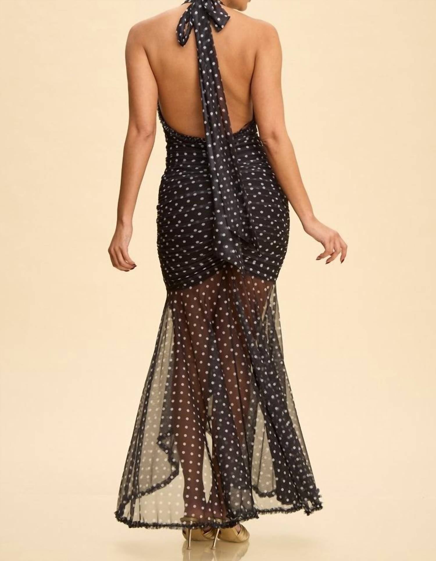 LUXXEL Mornings In Monaco Polka Dot Maxi Dress in monaco polka dot maxi dress in black white - women's dress - alternate view