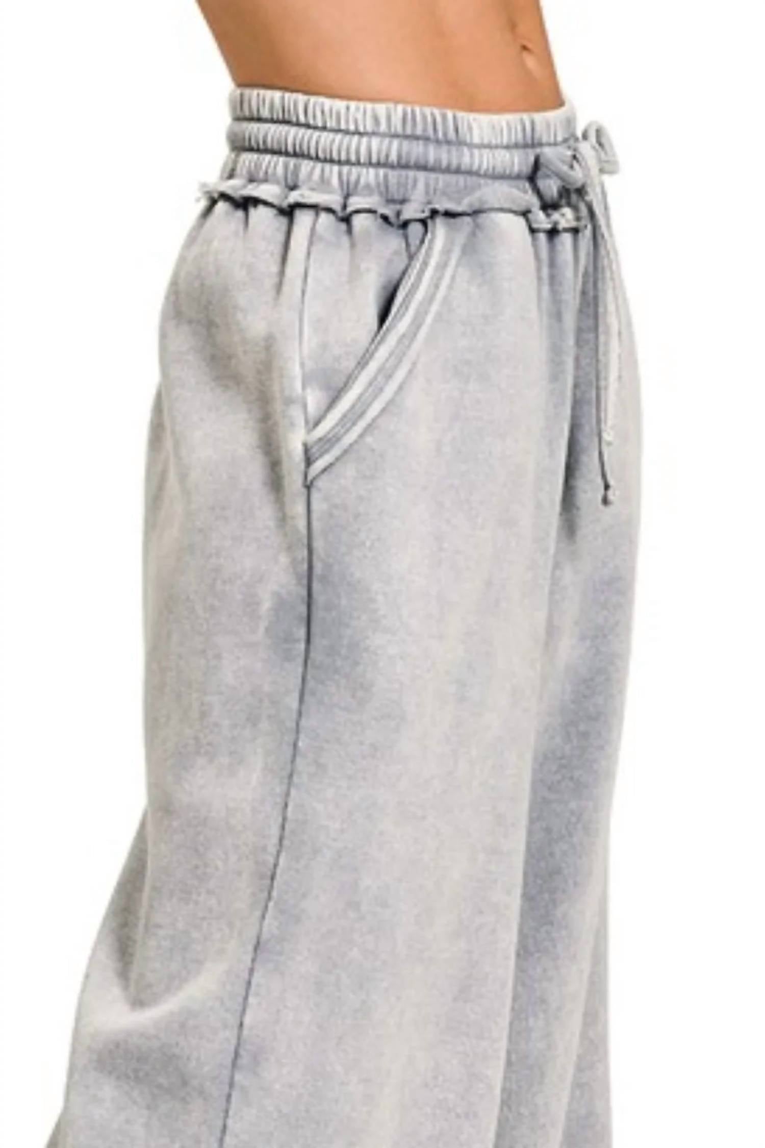 Zenana - Women's Acid Wash Fleece Palazzo Sweatpants With Pockets
