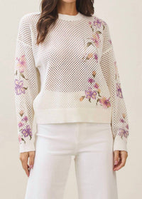 Able - Floral Print Open Knit Sweater