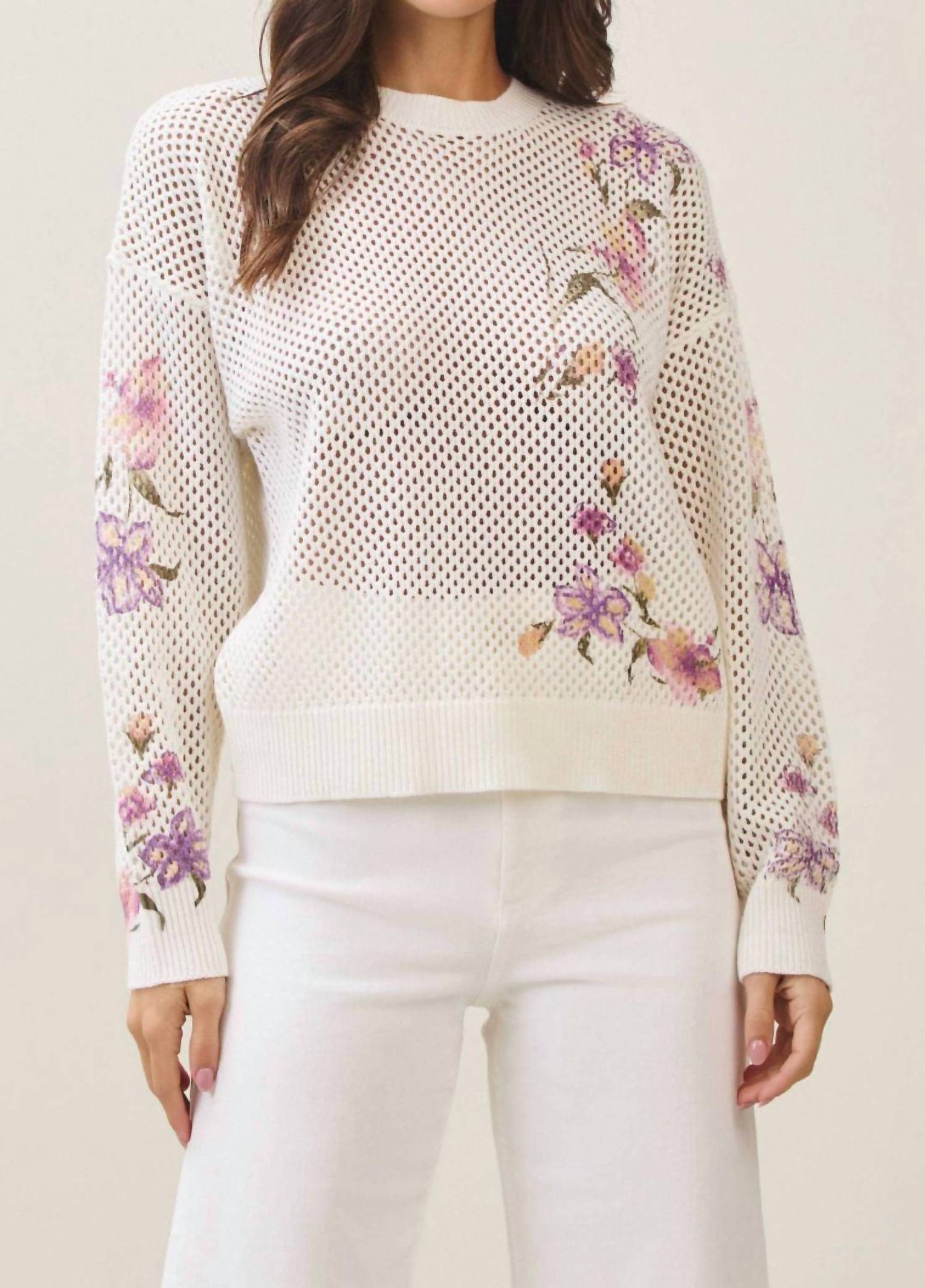 Able - Floral Print Open Knit Sweater