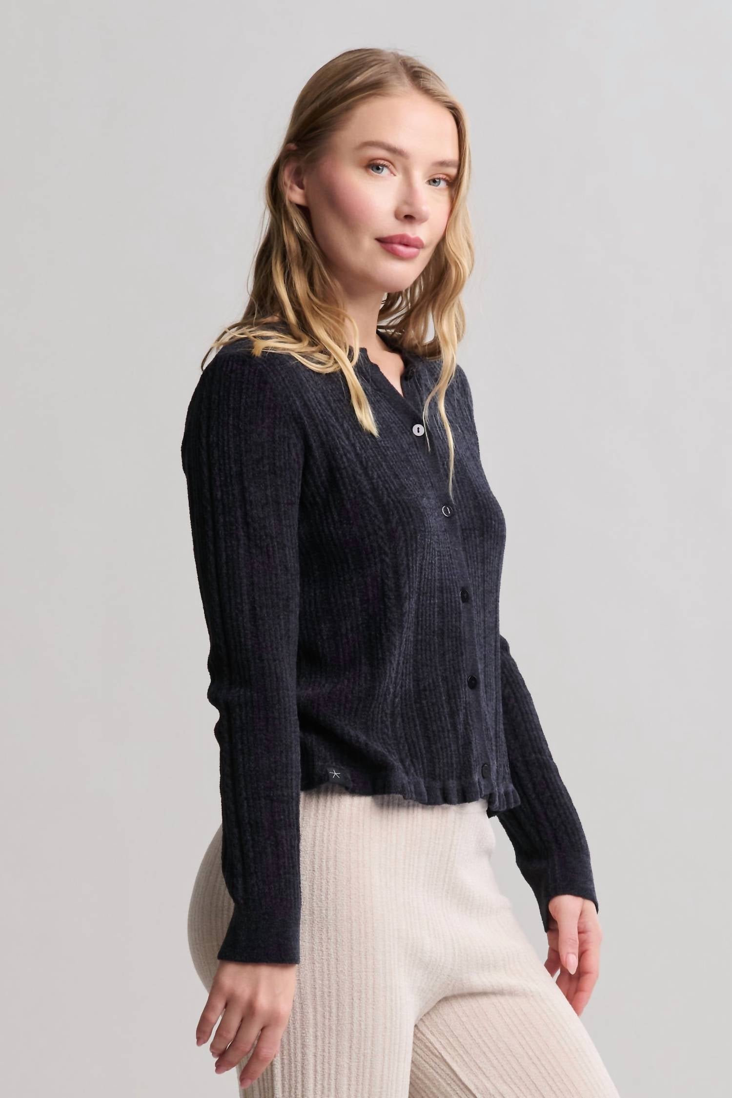 Barefoot Dreams - Cozychic Ultra Lite Cable Knit Cardigan With Ruffle