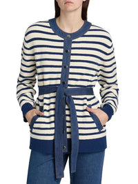 TANYA TAYLOR Delia Cardigan in blue white stripe - women's cardigan - alternate view