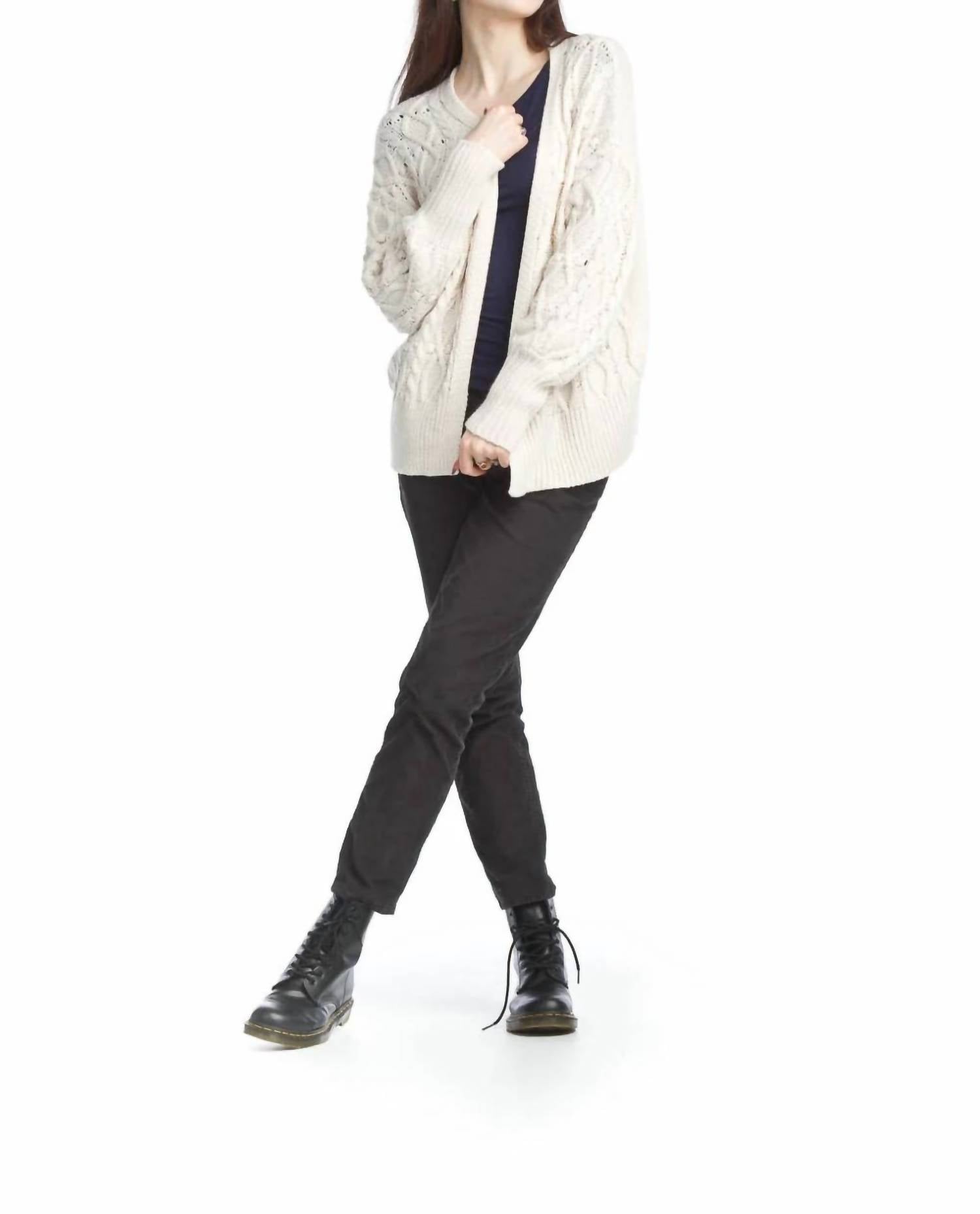 Papillon - Cable Knit Cardigan With Pom Pom Detail