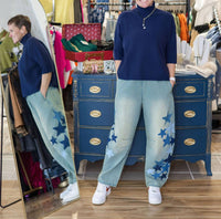 Easel - Starstruck Patchwork Barrel Jeans