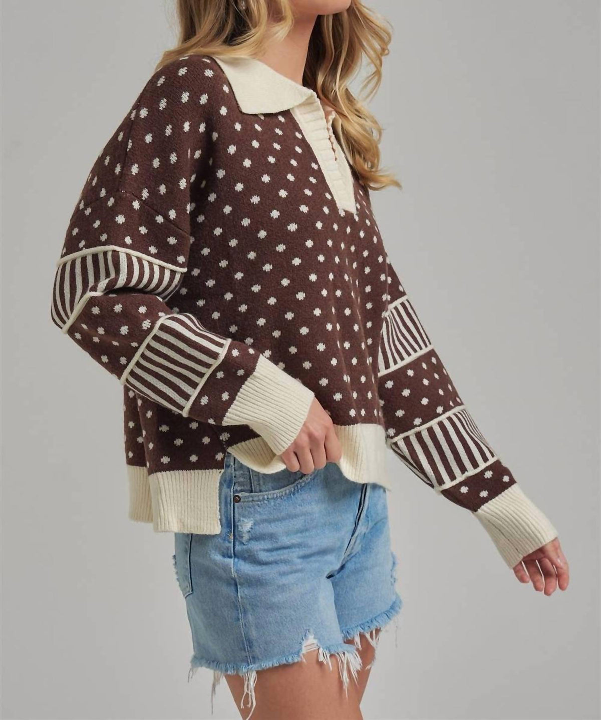 Bon - Just for Fun Polka Dot Collar Sweater