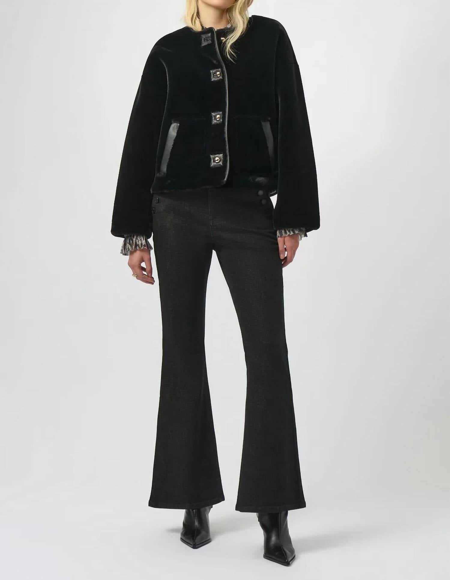 Joseph Ribkoff - Faux Fur Crewneck Boxy Jacket
