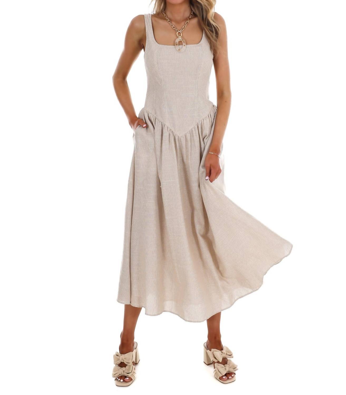 Mustard Seed Showing Off Stripe Maxi Dress in taupe - women's dress
