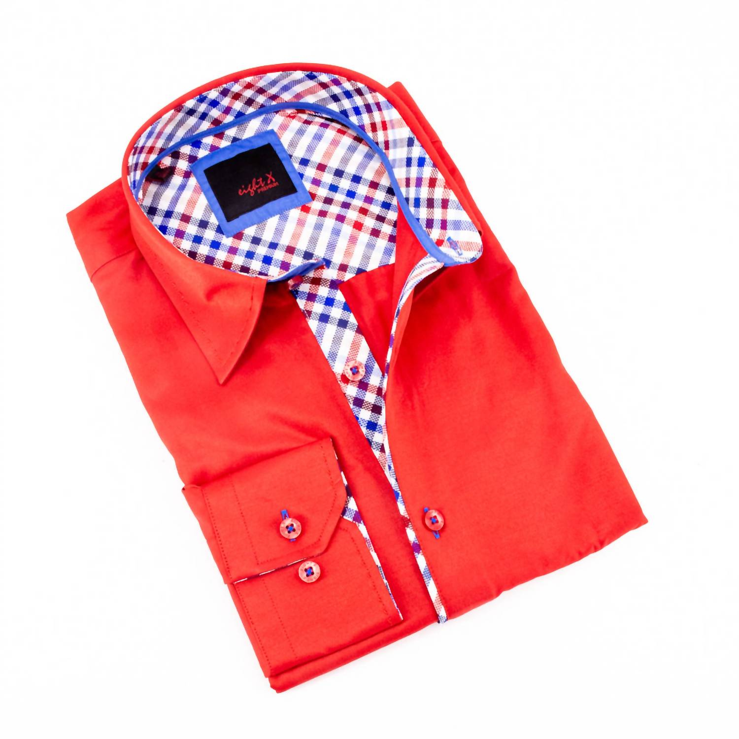 Eight X - Men's Button Down Shirt With Plaid Trim