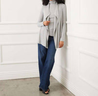 Karen Kane Long Sleeve Ribbed Drape Front Cardigan in heather gray - women's cardigan - view 5