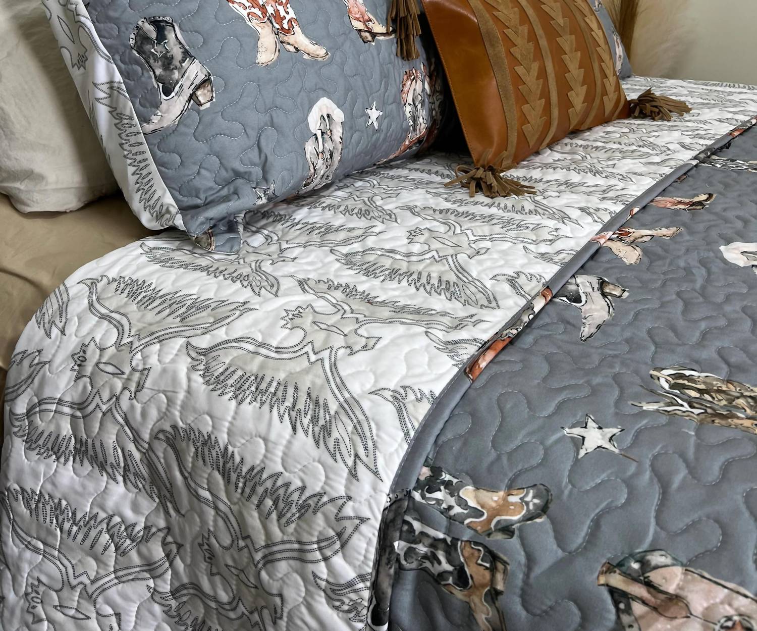 Ida Mae Home - Thunderbird Boots Charcoal Quilt Set