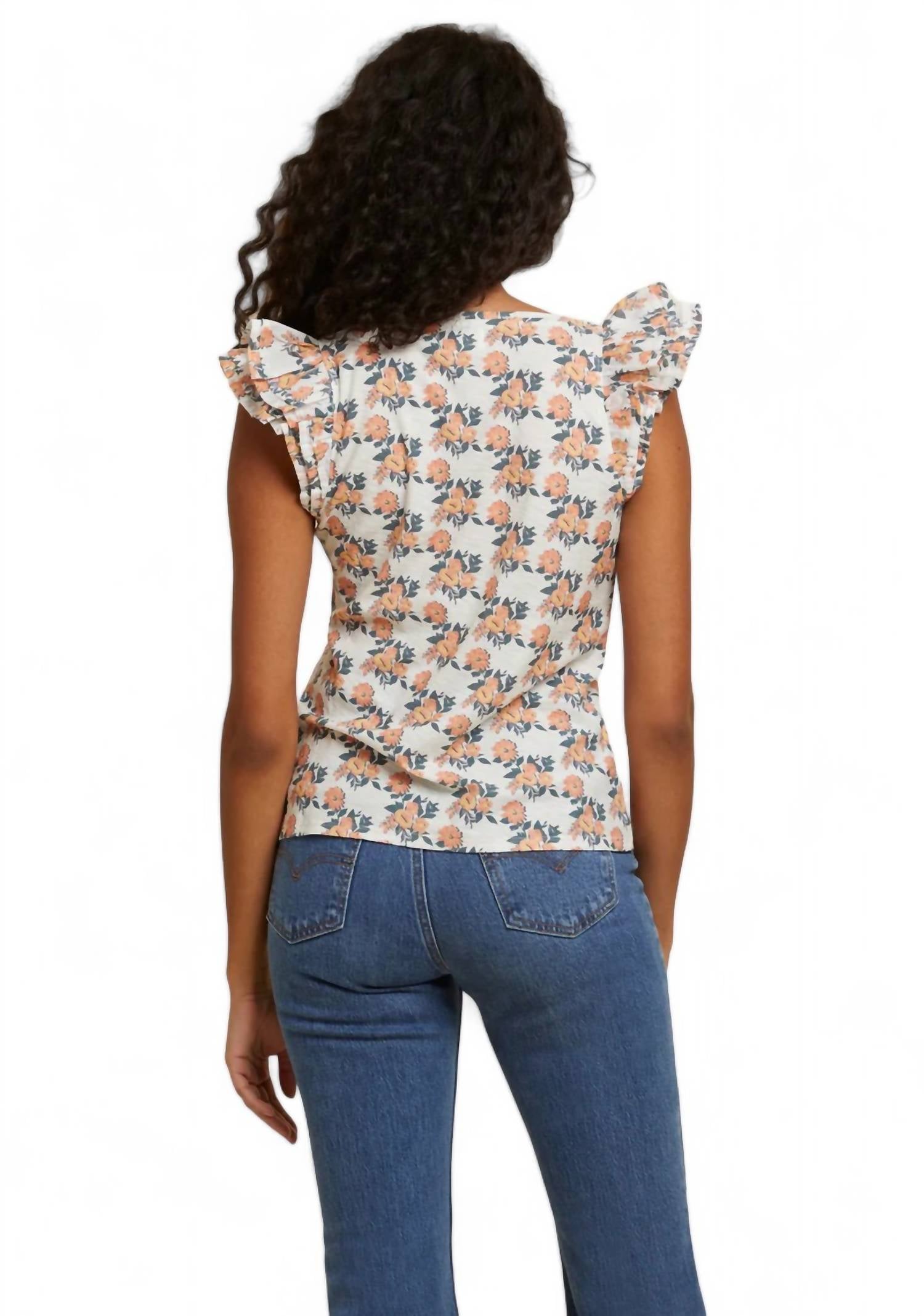 Nation Ltd - CAMEO PRINT NOTCHED RUFFLE TANK TOP