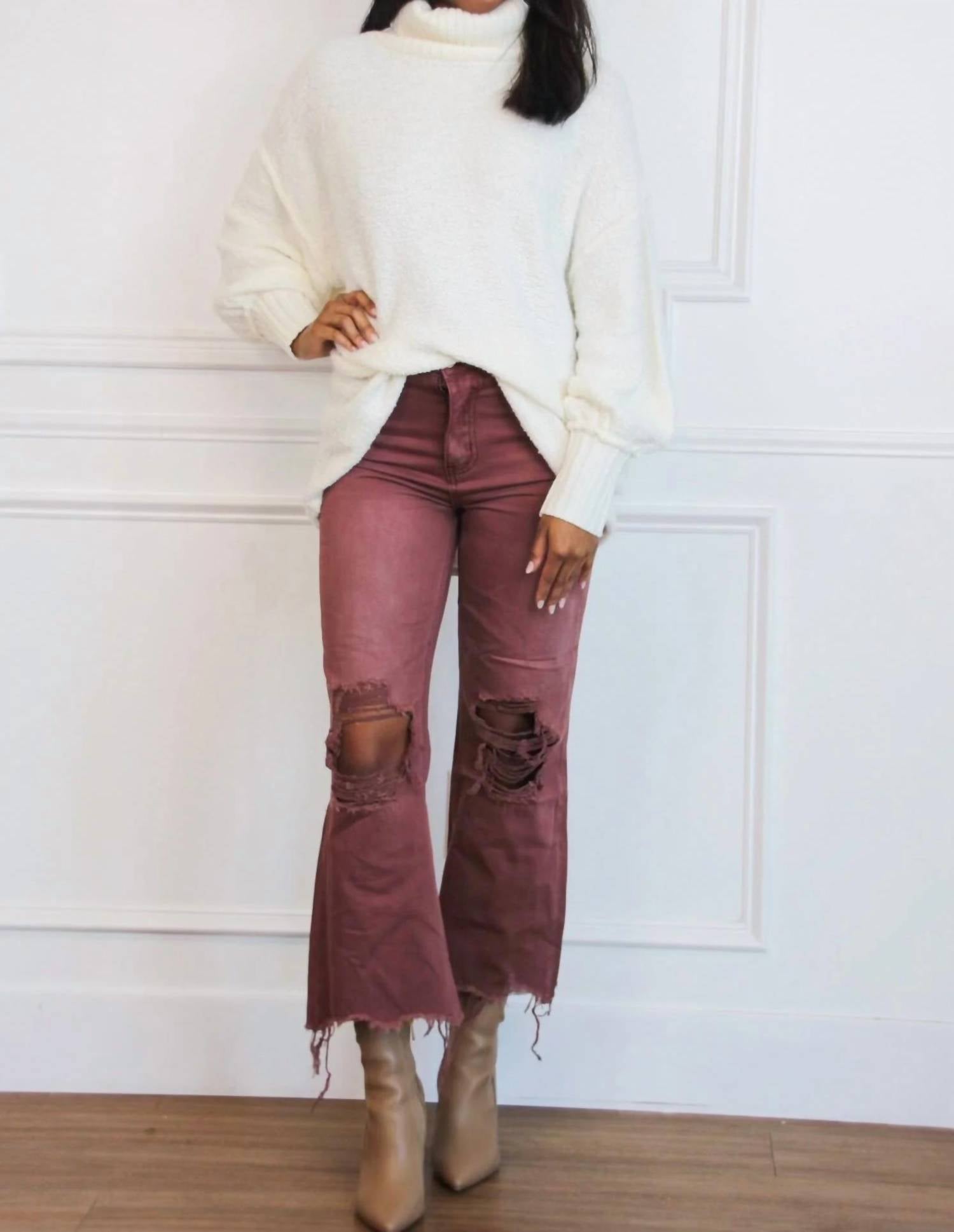 Vervet By Flying Monkey - Leslie Distressed High Waisted Crop Flare Jeans