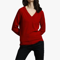 Minnie Rose - Cotton Cashmere Frayed Edge V-neck Sweater