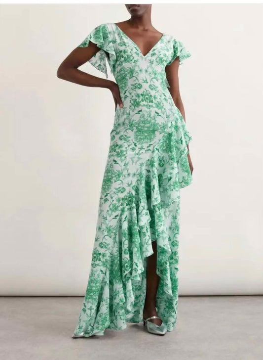 Alexander Mcqueen - Silk Sailor-tattoo Ruffle Maxi Dress