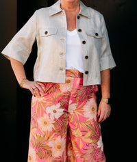 Joseph Ribkoff - Foiled Linen Blend Short Sleeve Boxy Jacket
