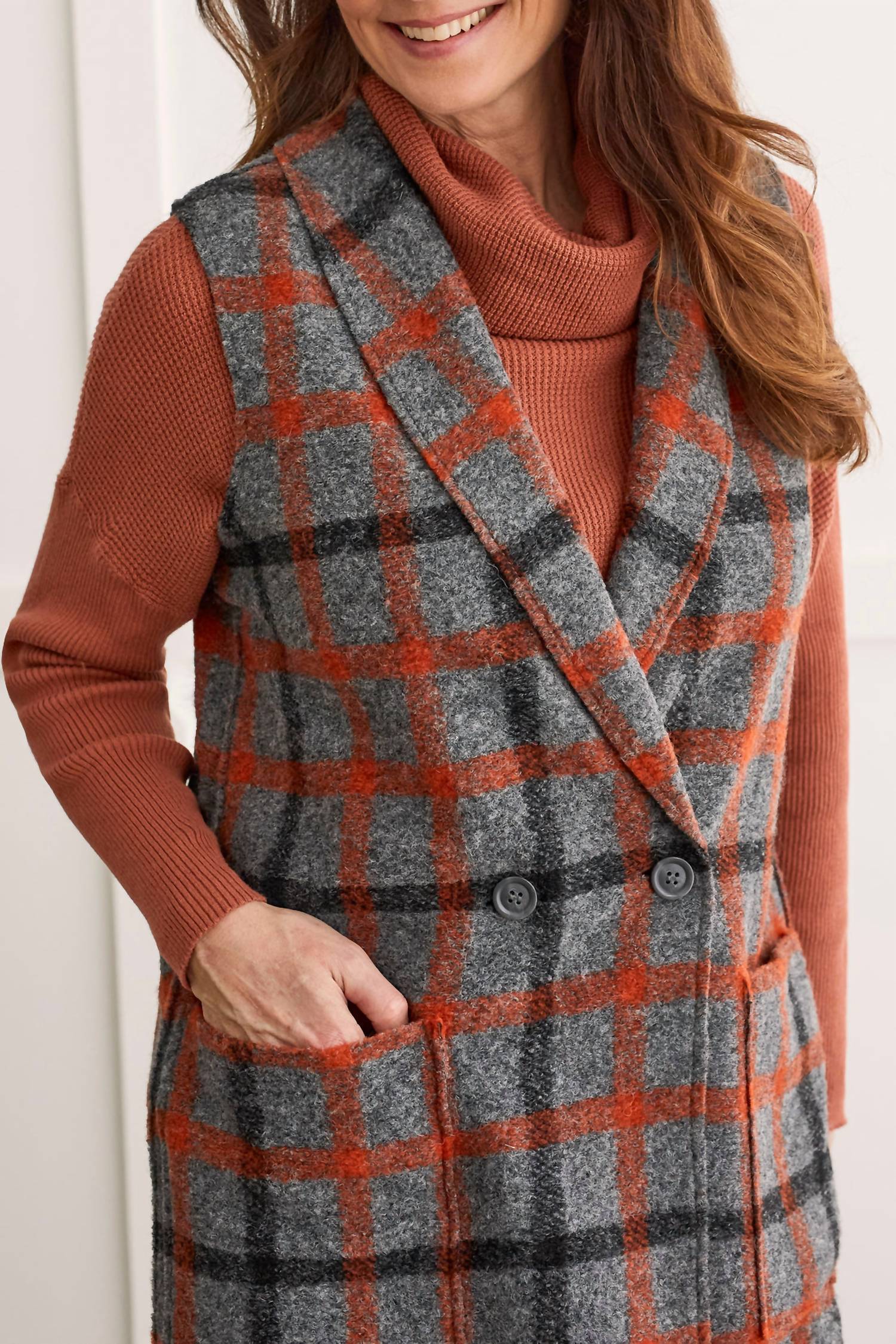 Tribal - Plaid Fringed Long Vest