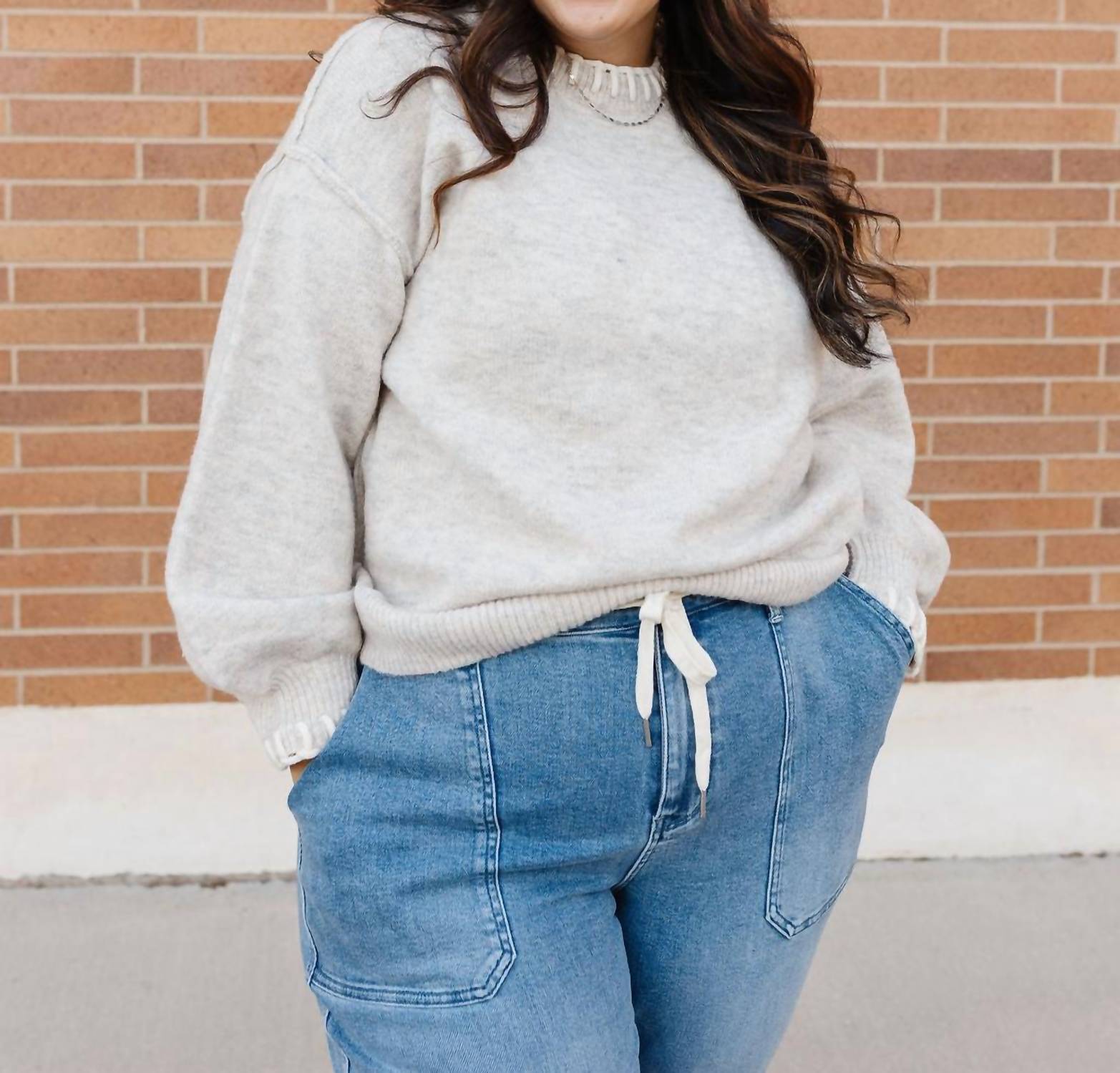 Hayden LA Olga Crew Sweater in beige - women's sweater - view 5
