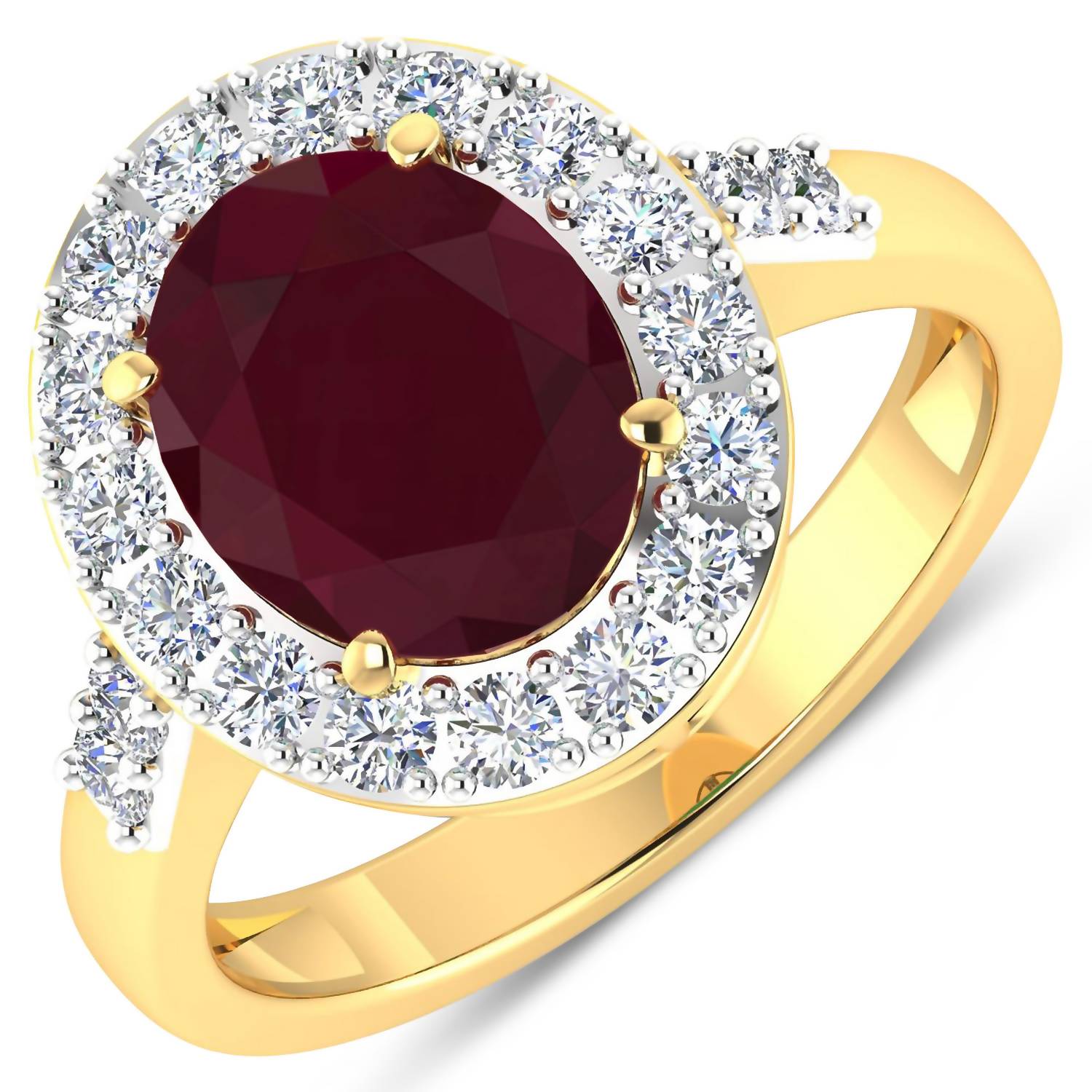 Diana M Jewels Women's Oval Natural Ruby Fashion Ring (3.25 Ct) - Signature Plus in 14k yellow gold - women's jewelry - detail view