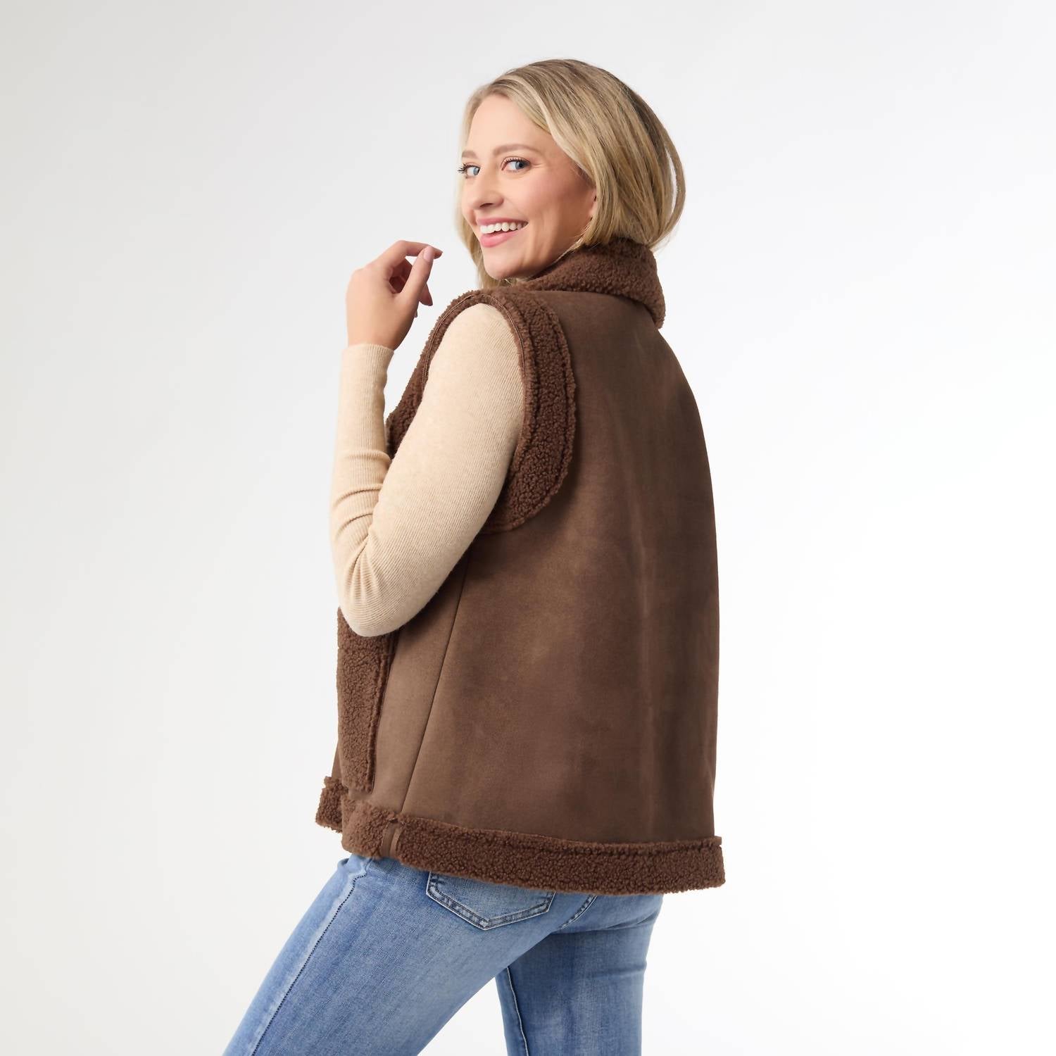 Coco + Carmen - Brittni Faux Suede Sherpa Lined Vest
