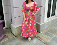 Peach Love - Floral Print Cut-out Midi Dress