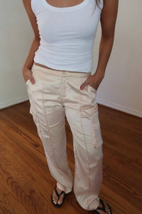 Et Clet Satin Straight Leg Cargo Pants in natural - women's pants - view 4