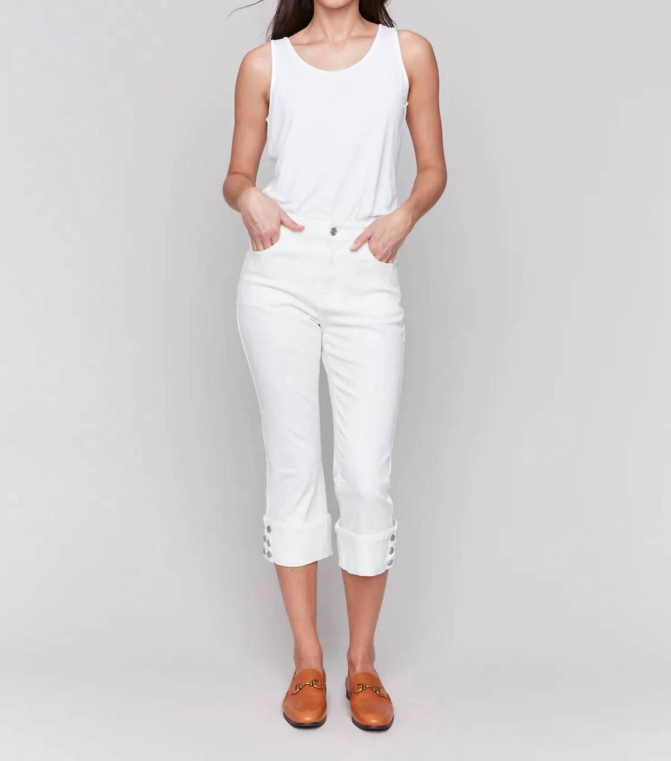 Charlie B - Women's 5-pocket Jeans With Snap Detail On Hem