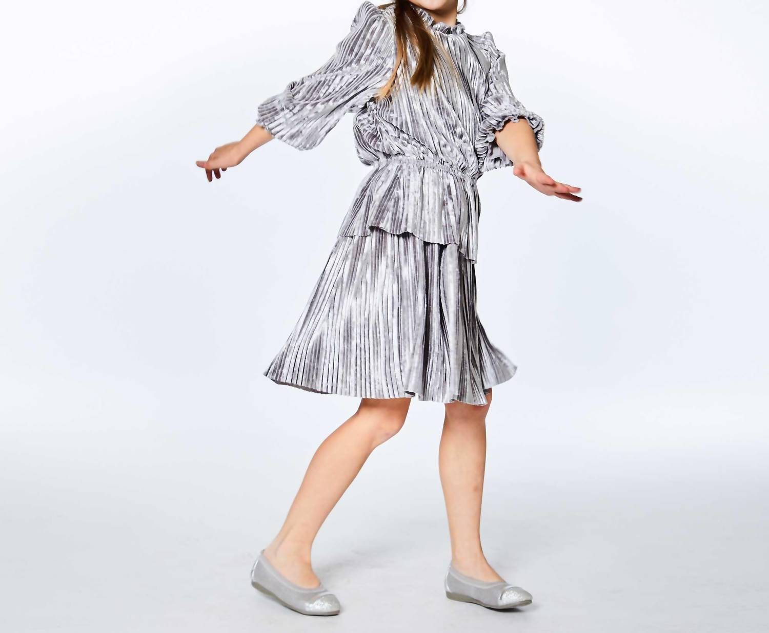 Deux Par Deux - Kid's Long Sleeve Crinkle Velvet Dress