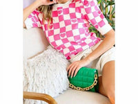 Vine & Love - Checkerboard Heart Puff Sleeve Sweater