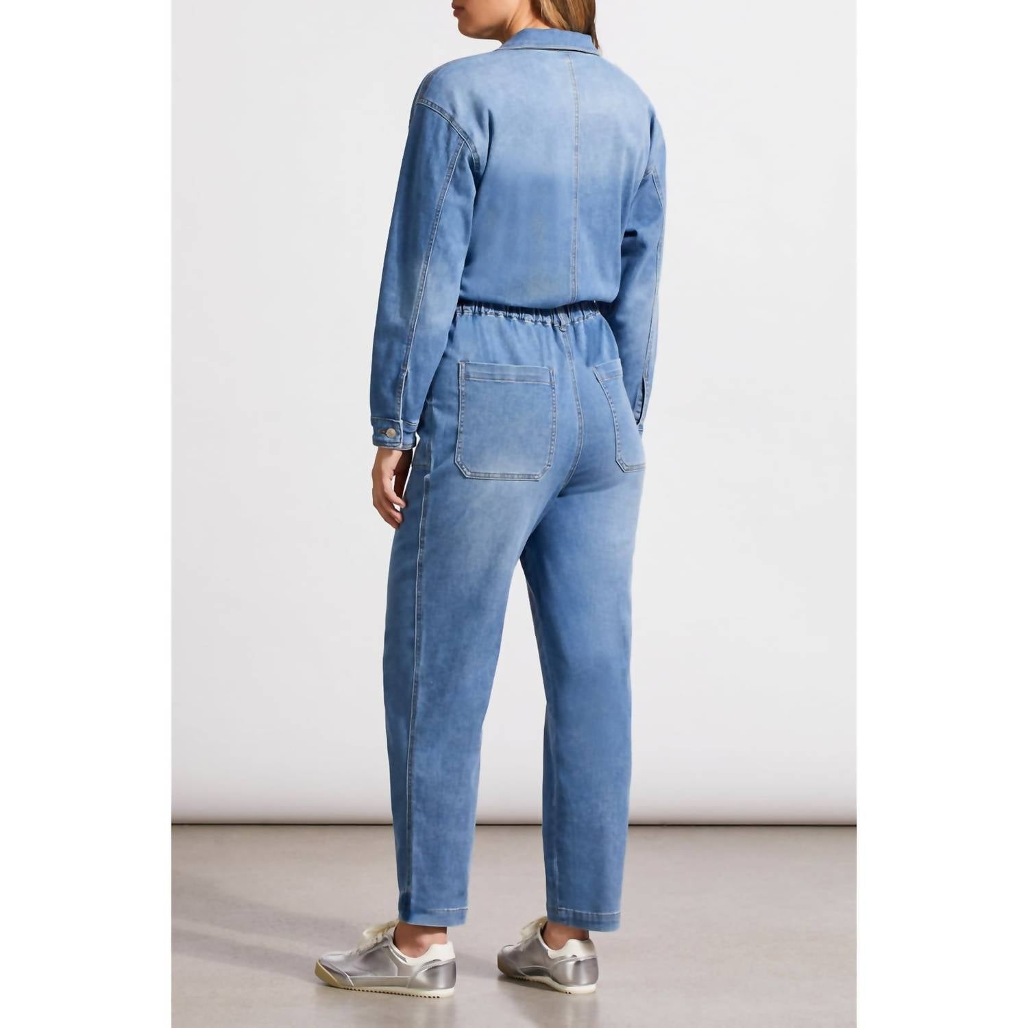 TRIBAL Relaxed Crop Jumpsuit in sky blue - women's pants - alternate view