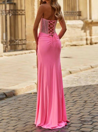 La Femme Strapless Prom Dress in pink - women's dress - detail view