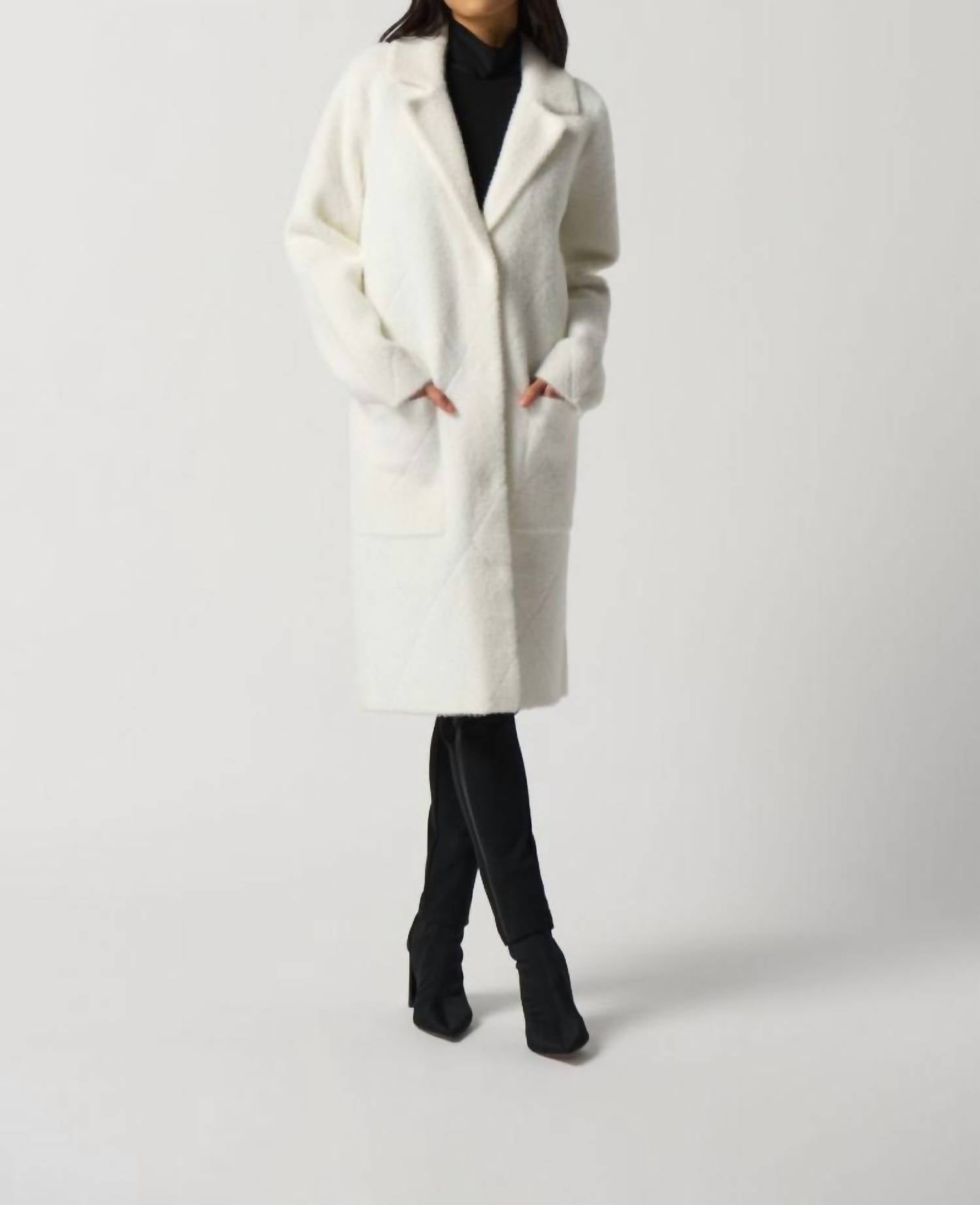 Joseph Ribkoff - Quilted Fuzzy Knit Long Sleeve Coat