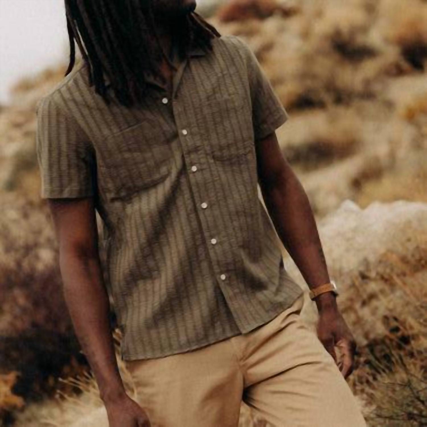 Taylor Stitch Conrad Short Sleeve Shirt in fatigue olive dobby - men's t-shirt