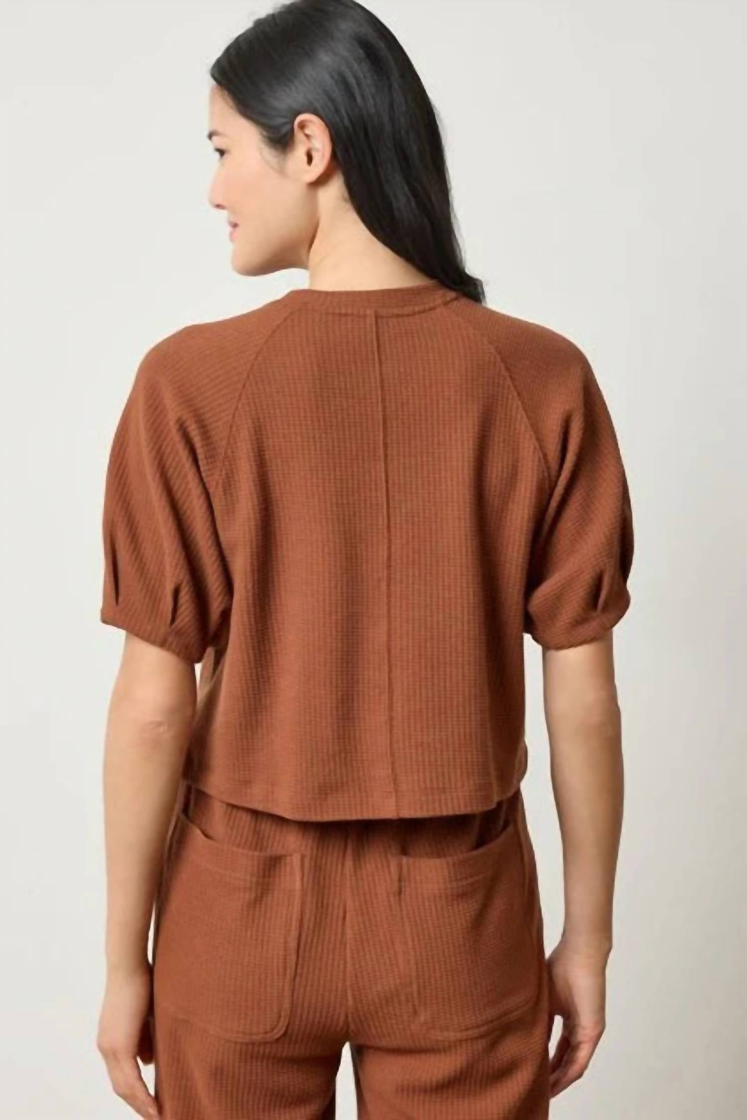 Lilla P - Pleated Short Sleeve Waffle Top