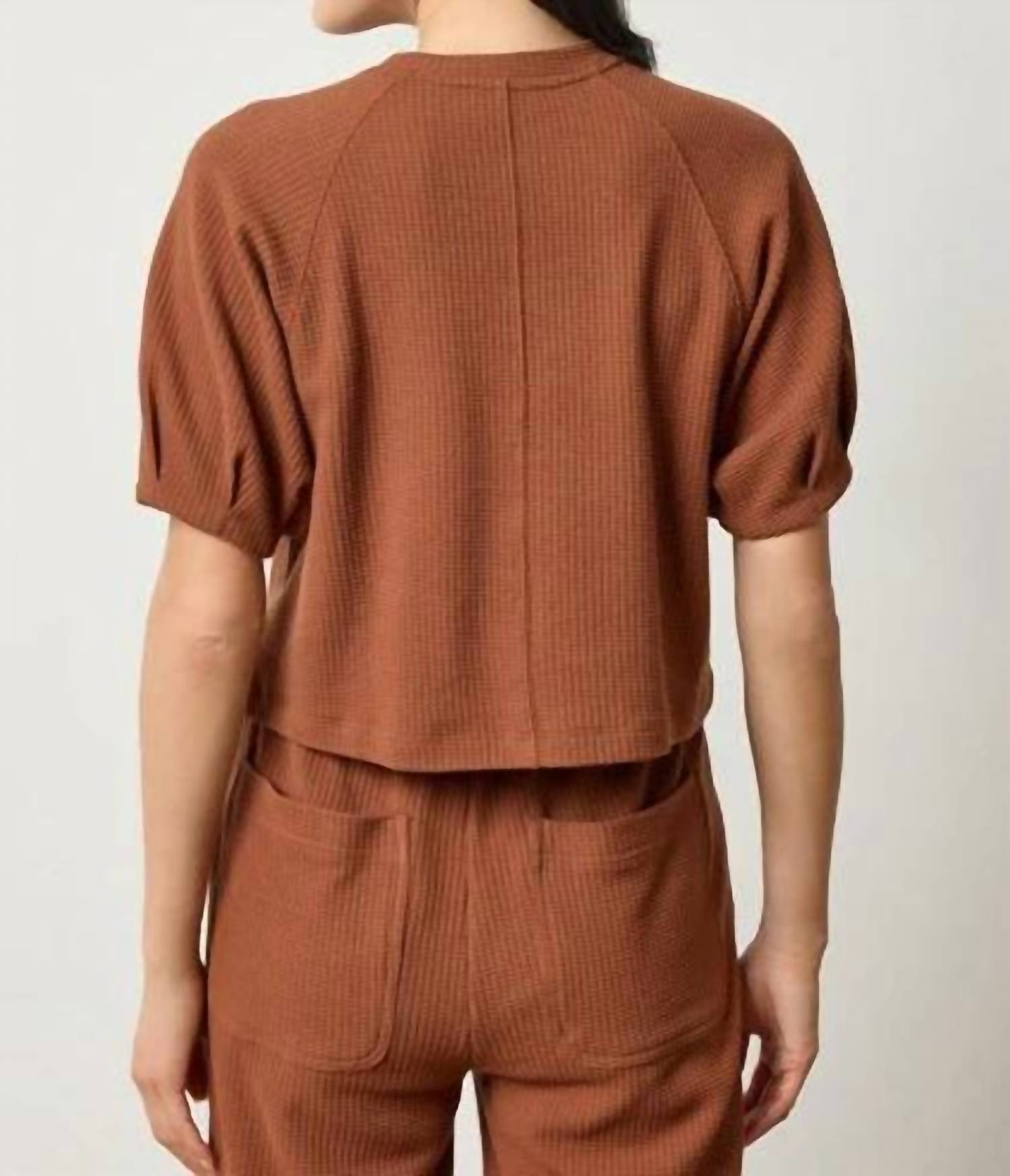 Lilla P - Pleated Short Sleeve Waffle Top