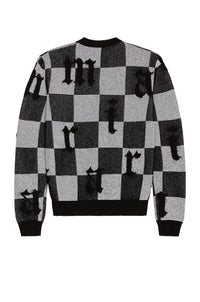 Amiri Logo Check Cashmere Crewneck Sweater in black white - men's sweater - view 4