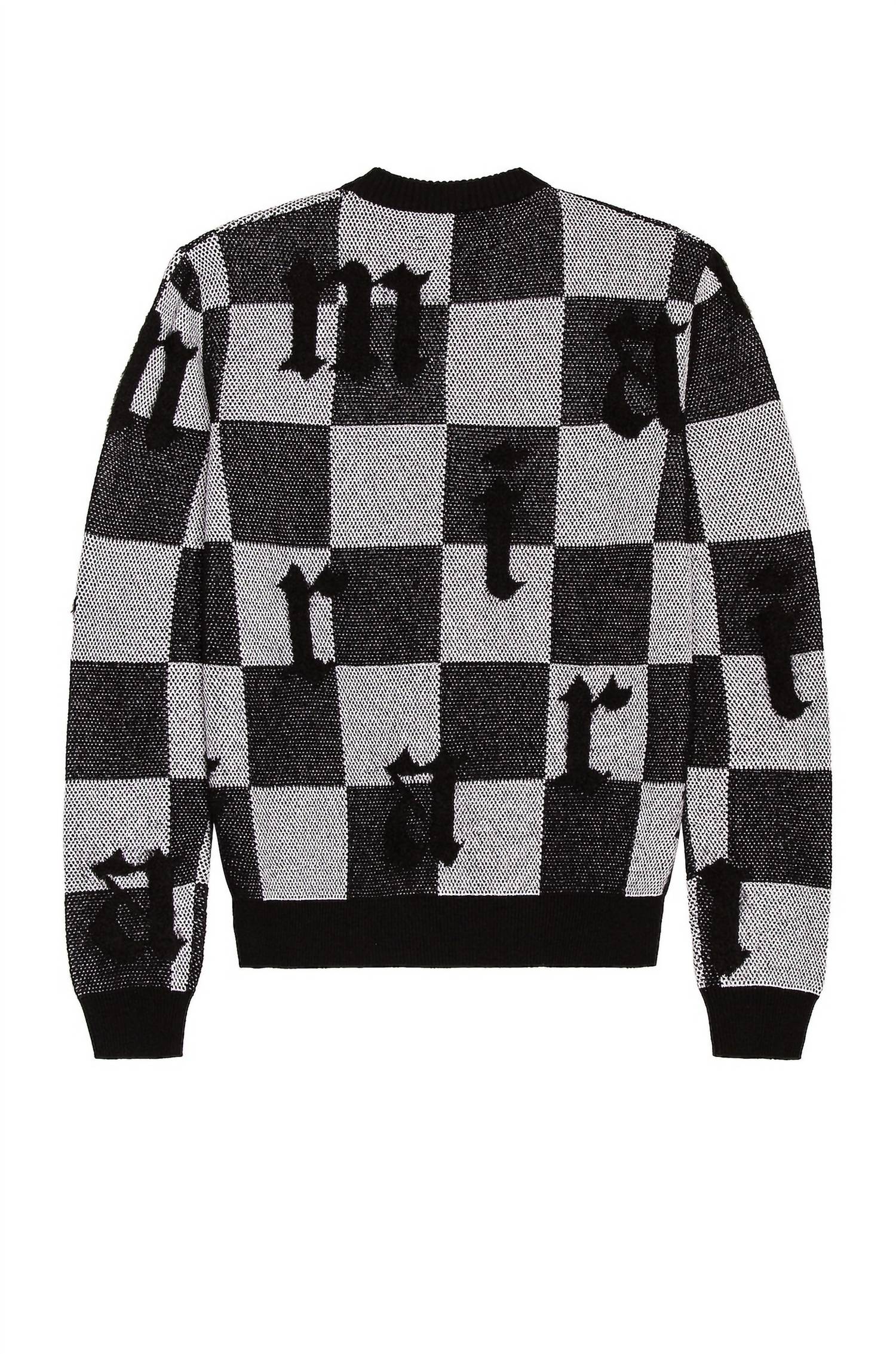 Amiri Logo Check Cashmere Crewneck Sweater in black white - men's sweater - view 4