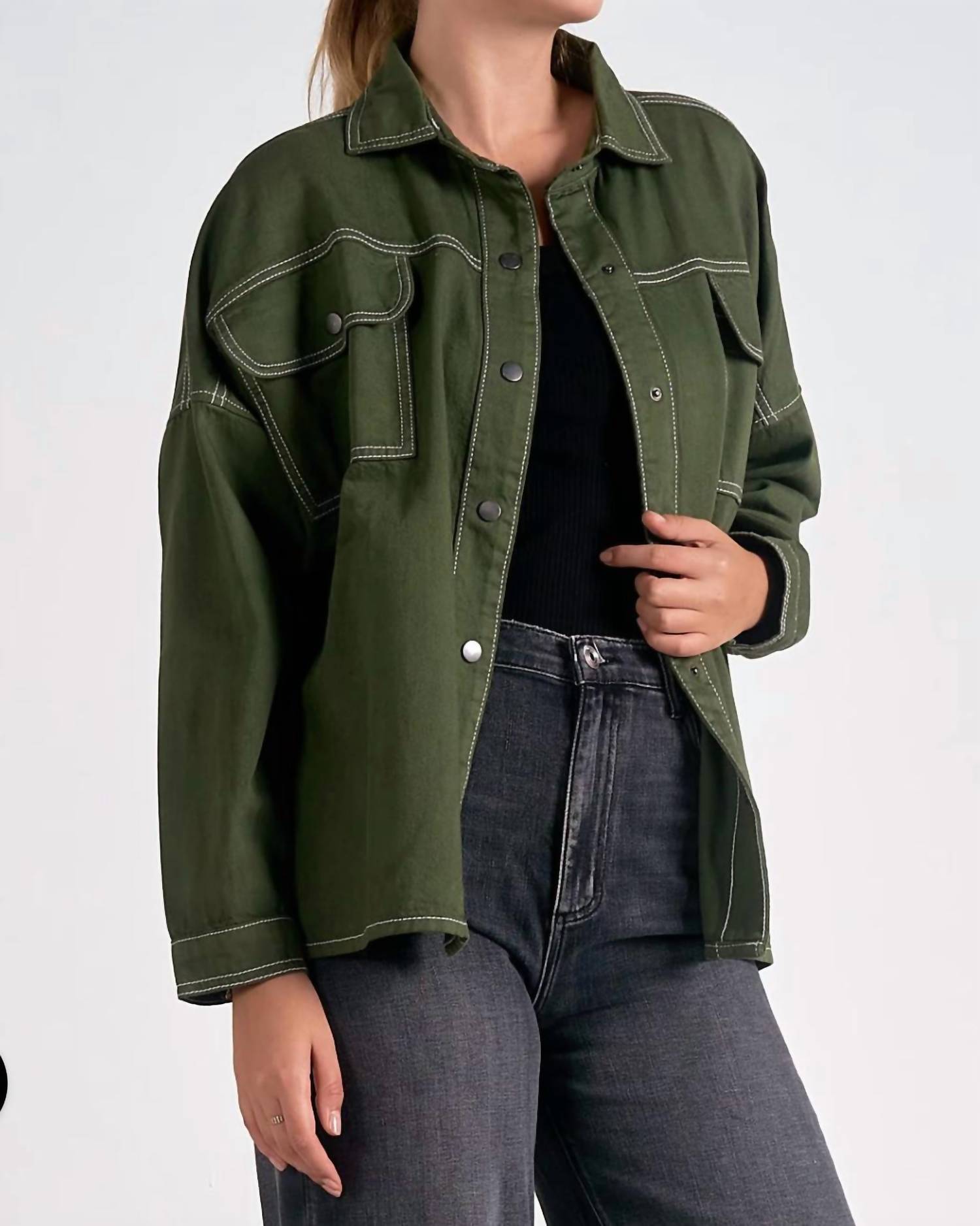 Elan - Cosmo Button Up Shirt Jacket
