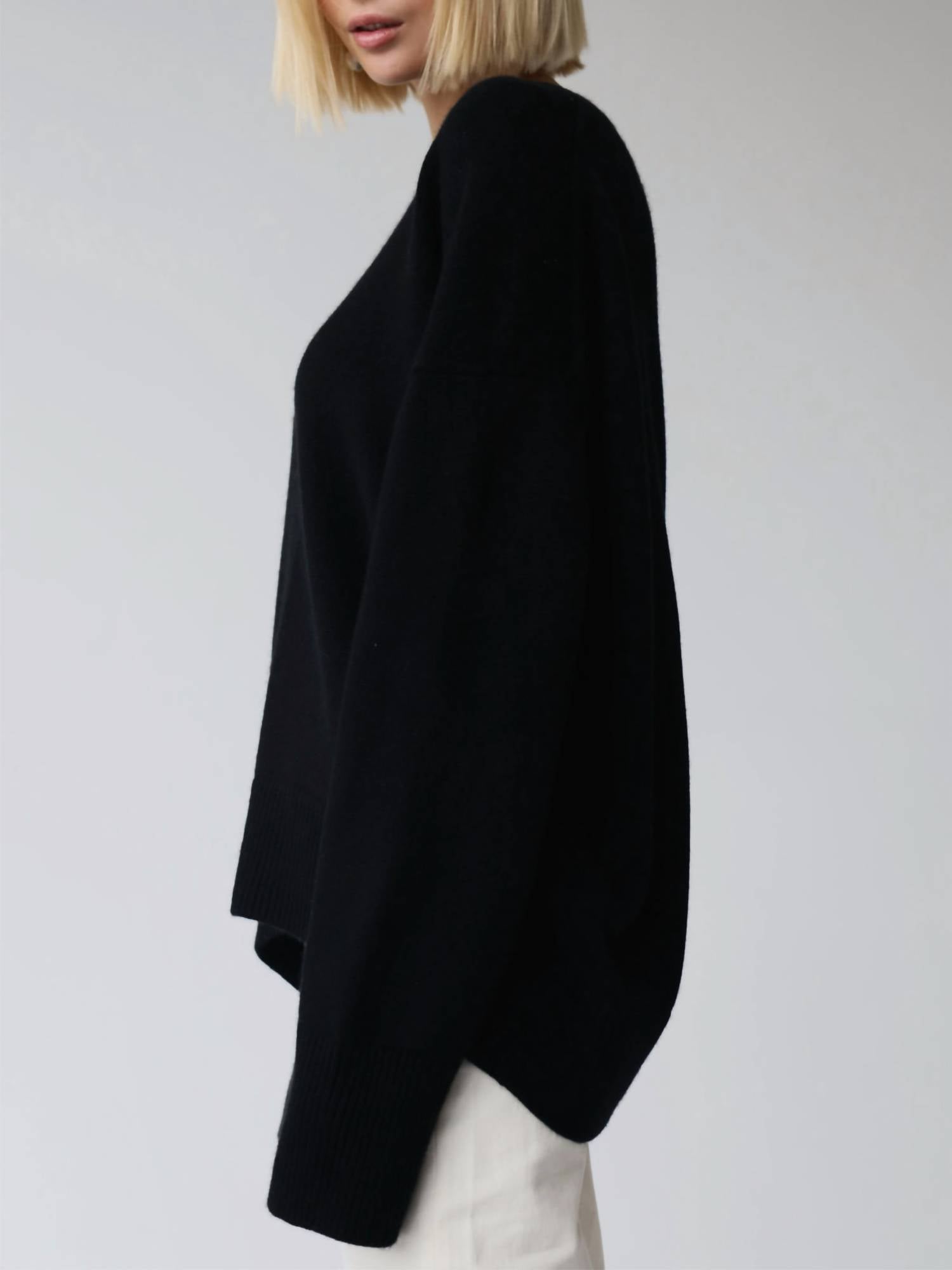 Rosa Clothing Soft Oversized Crew Neck Sweater in black - women's sweater