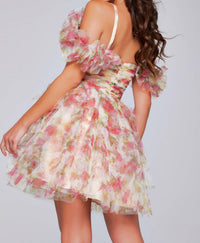 Jovani - Empire Waist Floral Fit And Flare Dress