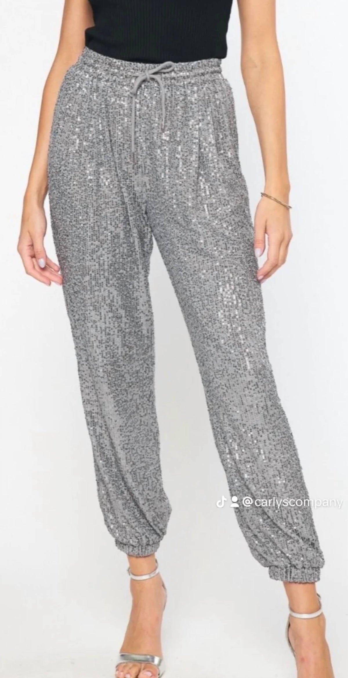 Entro - Sequin Stretch Waist Drawstring Pants