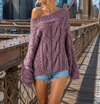 Miracle - Boat Neck Braid Cable Knit Chenille Tunic Sweater