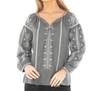 Apny - Peasant Melange Embroidered Top