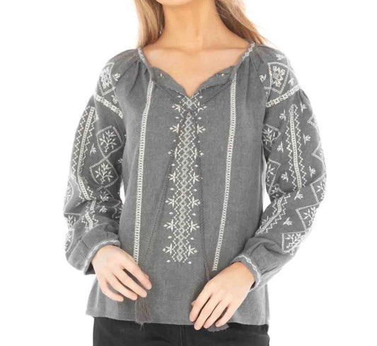 Apny - Peasant Melange Embroidered Top