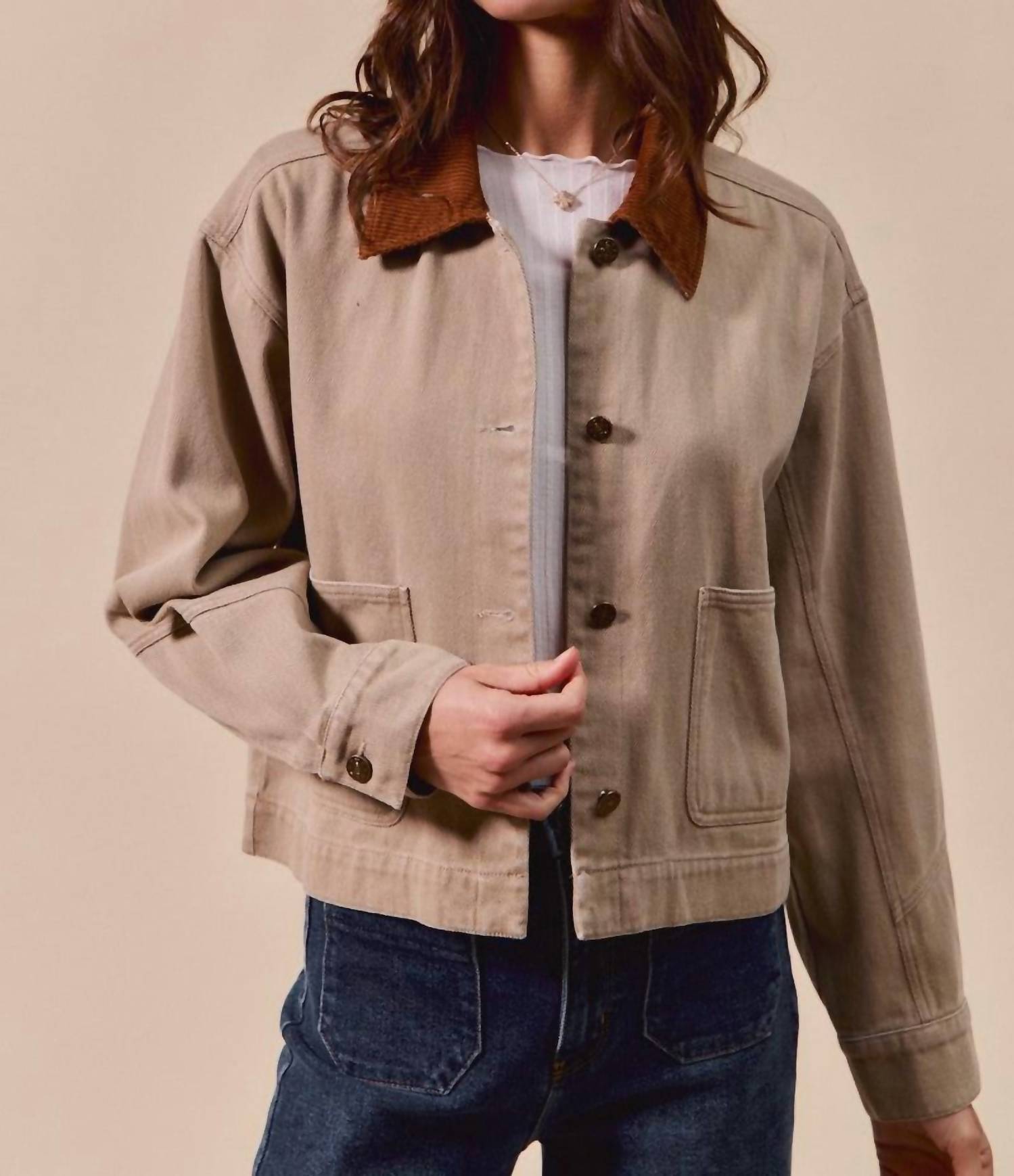 So Me - Cropped Barn Jacket With A Corduroy Collar