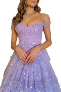 Nox Anabel - Glitter Sequins Tulle Tiered Prom Dress